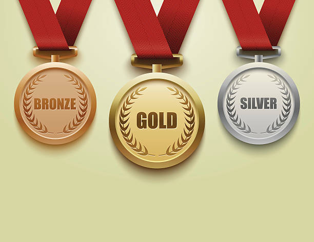 세트마다 골드, 실버, 브론즈 medals.vector - award bronze medal medal ribbon stock illustrations