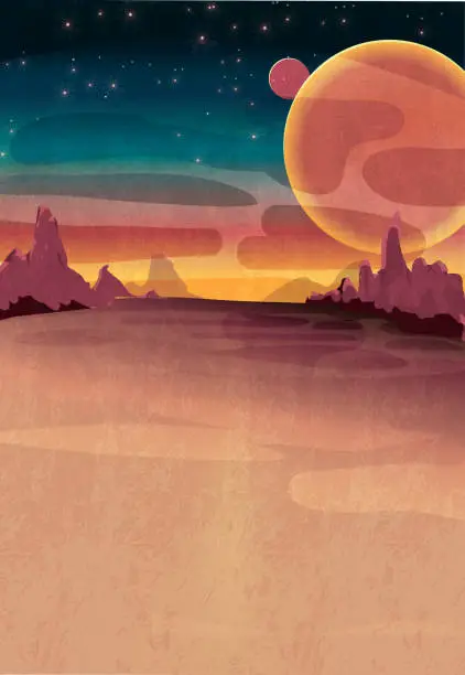 Vector illustration of Mars or outerspace scene poster