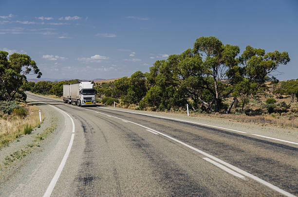 istock Road train truck at rural intrestate highway 490666050