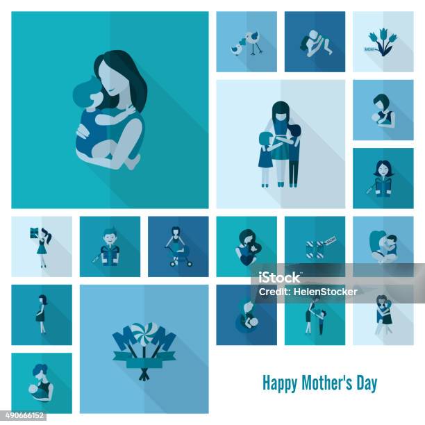 Happy Mothers Day Icons Stock Illustration - Download Image Now - 2015, Baby - Human Age, Baby Carriage
