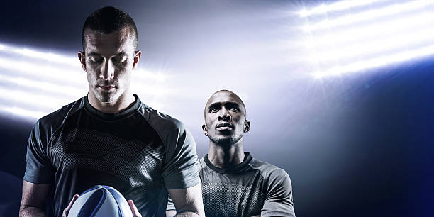 istock Composite image of thoughtful rugby player holding ball 490667902