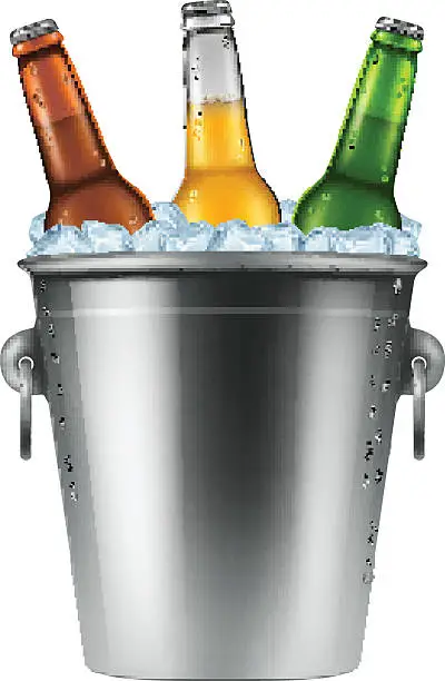 Vector illustration of Beer bottles in an ice bucket.