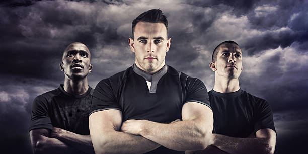 istock Composite image of tough rugby player looking at camera 490668318