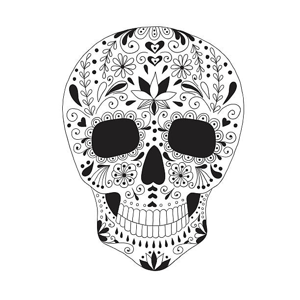 스컬, 꽃 장식 - day of the dead skull tattoo mexico stock illustrations