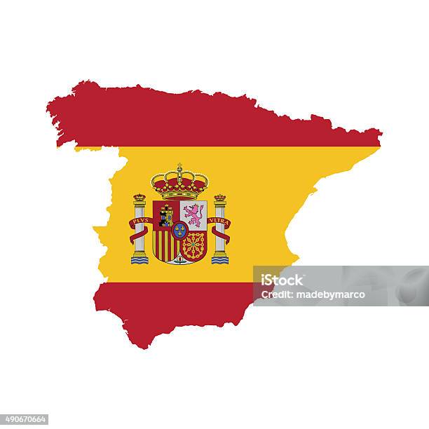 Spain Flag On Map Stock Illustration - Download Image Now - 2015, Allegory Painting, Arranging