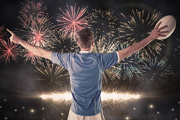 istock Composite image of cheering rugby player 490672038