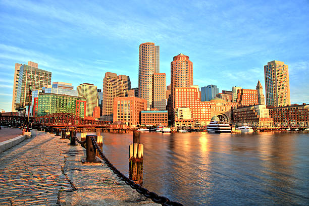 istock Boston Skyline with Financial District and Boston Harbor at Sunrise Panorama 490672226