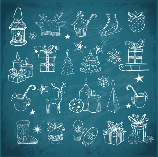 istock Set of hand-drawn sketchy christmas elements. Doodle sketch vector illustration. 490673324