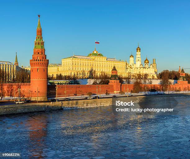 The Grand Kremlin Palace And Kremlin Wall In Winter Stock Photo - Download Image Now