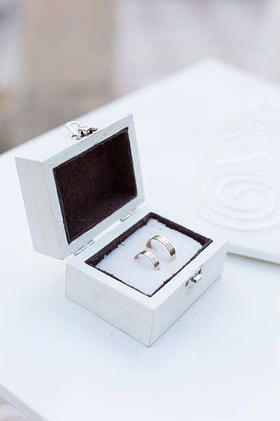 istock Gold wedding rings in a box 490682810
