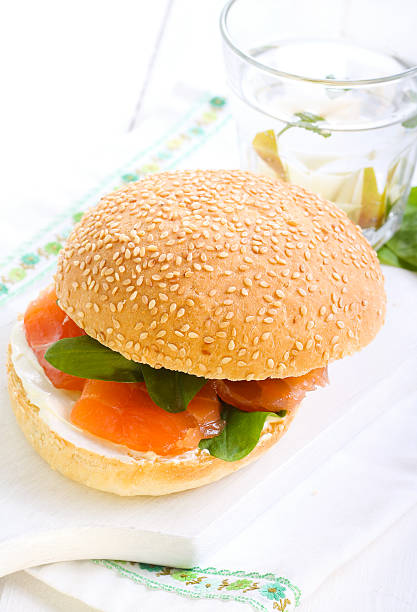 istock Salmon and cream bun sandwich 490683942