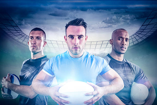 istock Composite image of tough rugby players 490686458