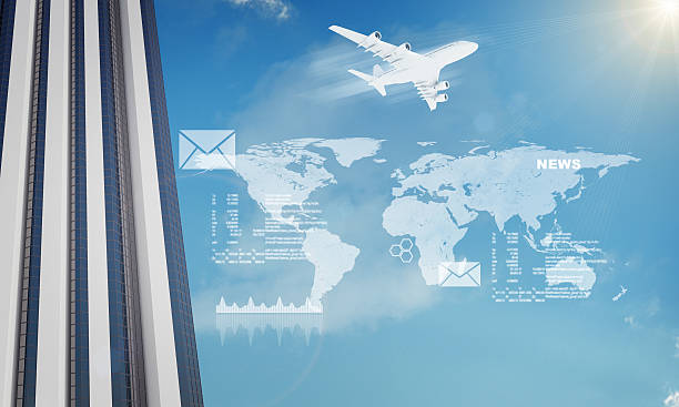 istock Business center with map and icons 490686552