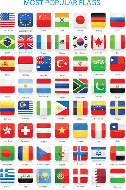 World Most Popular Square Flags - Illustration Collection of Most Popular World Flags: australian flag flag australia british flag stock illustrations