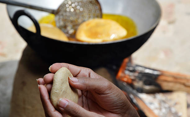 Cooking Pan & Poori (Indian Food) stock photo
