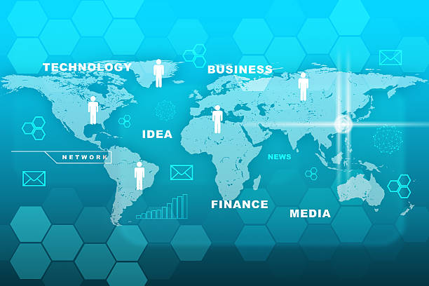 istock Business words with world map on blue 490689190