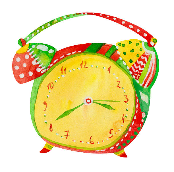 워터컬러 알람 시계 - white background color image alarm clock deadline stock illustrations