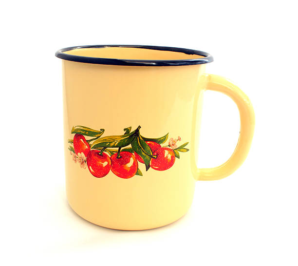 enameled caneca - flower cherry cup tea imagens e fotografias de stock
