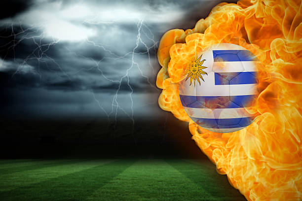 istock Fire surrounding uruguay flag football 490690017