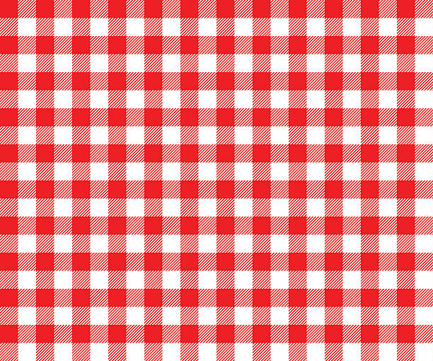 red table cloth background seamless pattern Red table cloth background seamless pattern. Vector illustration of traditional gingham dining cloth with fabric texture. Checkered picnic cooking tablecloth. picnic blanket stock illustrations