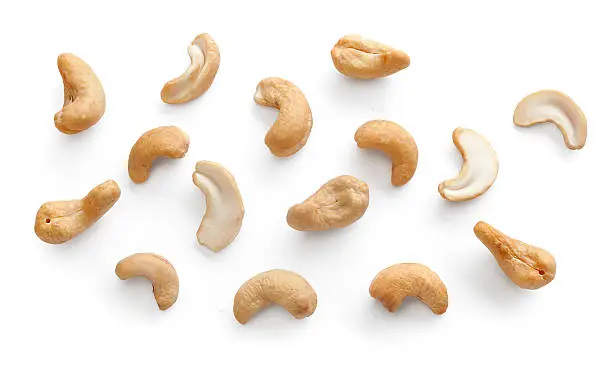 Set of isolated cashew on the white background