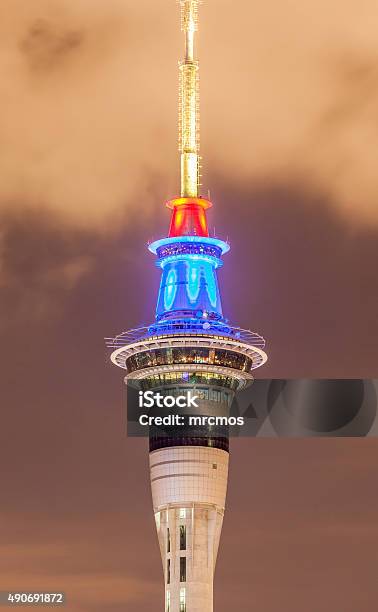 Closeup Sky Tower Under Twilight Sky Background In Auckland New Stock Photo - Download Image Now