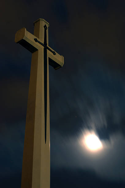 istock Christianity Cross on  night heaven background 490691912