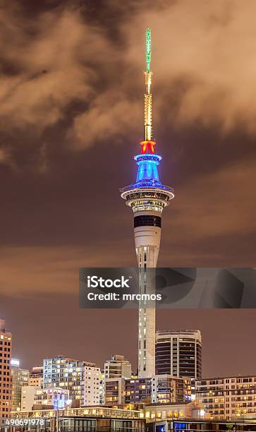 Sky Tower Under Twilight Sky In Auckland New Zealand Stock Photo - Download Image Now