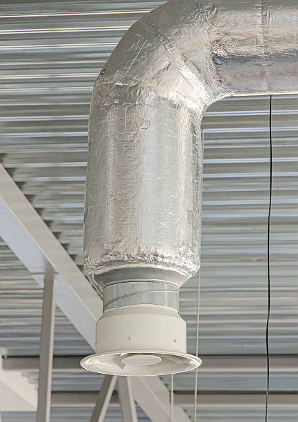 istock Industrial steel ventilation pipe inside of building. 490692475