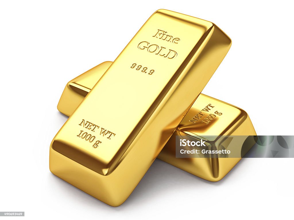 Gold ingots Gold ingots isolated on white background Ingot Stock Photo