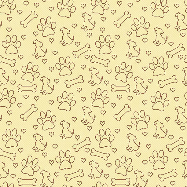 perro marrón y amarillo patrón de repetición de fondo de azulejos - paw print fotos fotografías e imágenes de stock