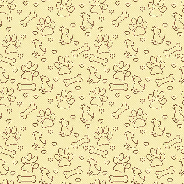 Brown and Yellow Doggy Tile Pattern Repeat Background Brown and Yellow Dog Paw Prints, Puppy, Bone and Hearts Tile Pattern Repeat Background that is seamless and repeats animal track photos stock pictures, royalty-free photos & images