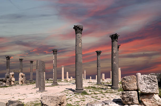 Roman Corinthian columns in Umm Qais (Umm Qays) --is a town in northern Jordan near the site of the ancient town of Gadara. Umm Qais is one of Jordan's most unique Greco Roman Decapolis sites