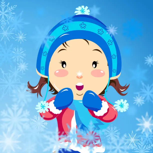 Vector illustration of Snowflakes on kids nose