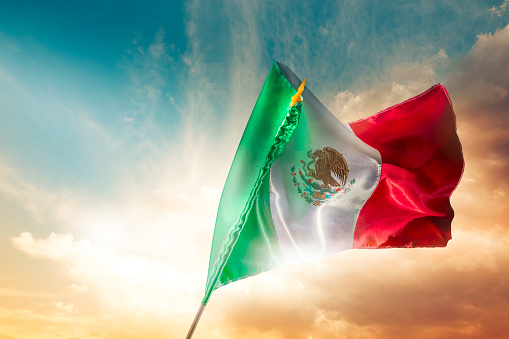 Mexican Flag with dramatic lighting, Independence day, cinco de mayo celebration