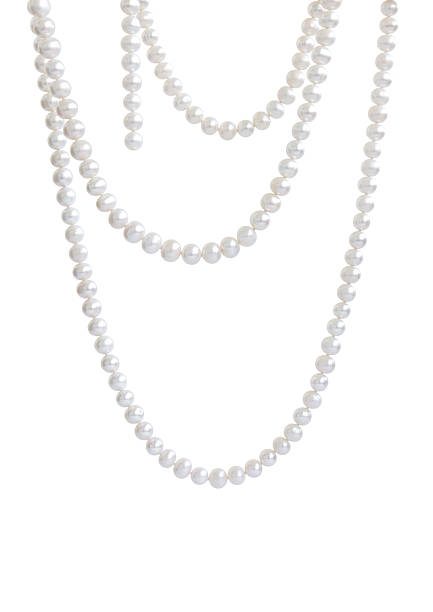 Hanging natural pearl necklace, isolated on white