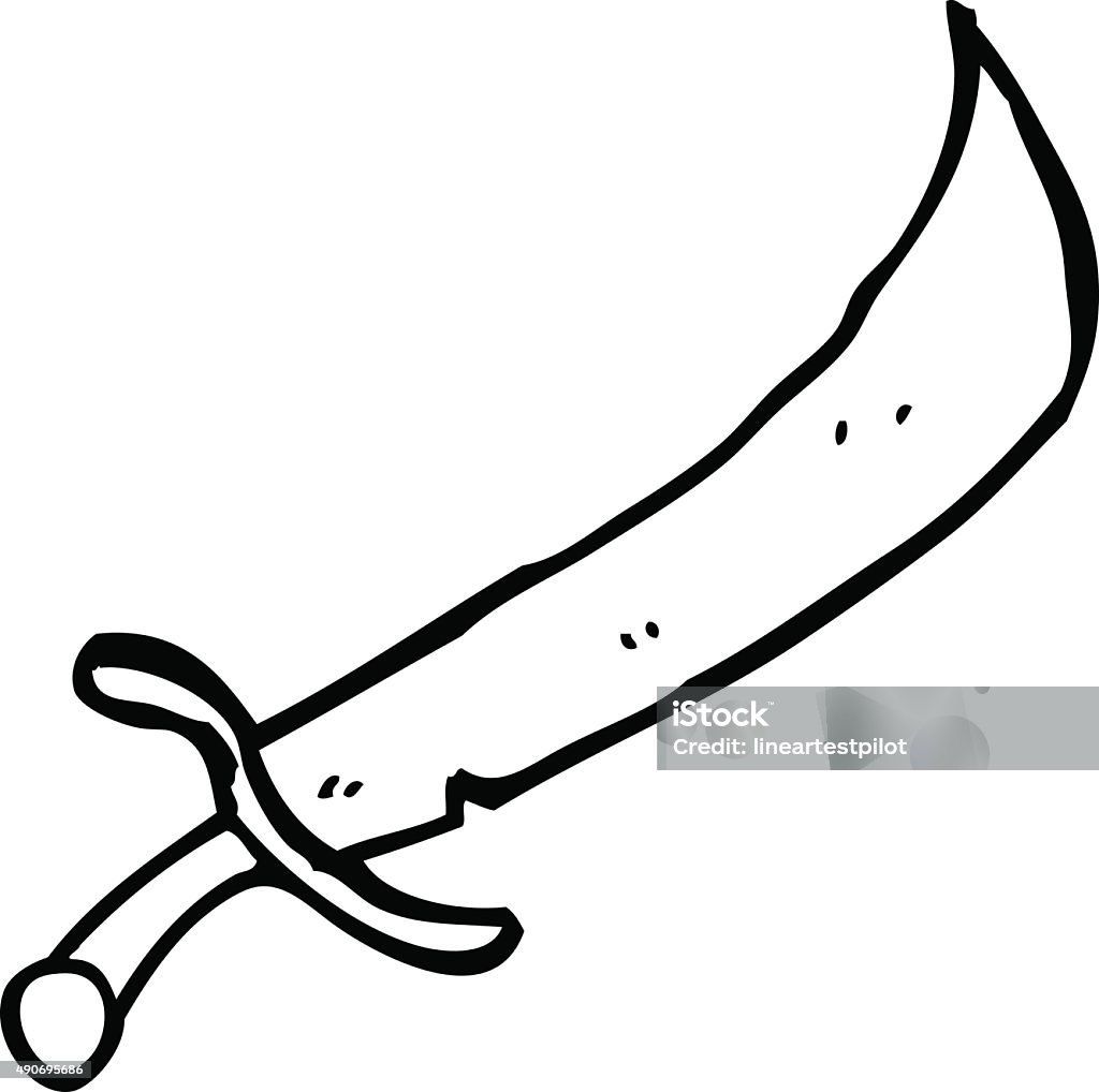 Line Drawing Cartoon Sword Stock Illustration - Download Image Now - 2015,  Black And White, Dagger - iStock
