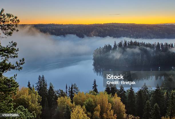 Autumn Landscape In The Morning Stock Photo - Download Image Now - 2015, Aerial View, Autumn