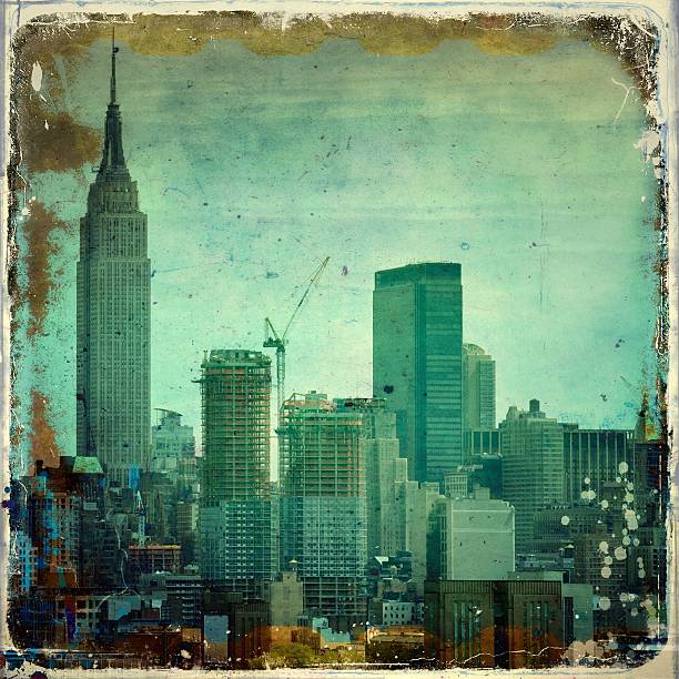 istock Grunge green city skyline with borders 490697954