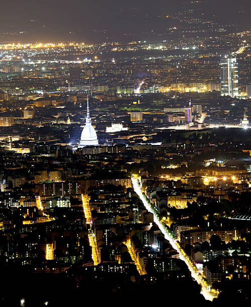 istock Aerial view of Turin with the illuminated Mole Antonelliana 490715534