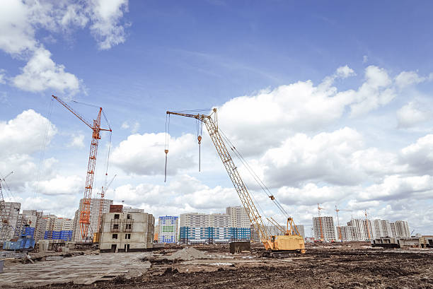istock Industrial landscape and column crane 490716522
