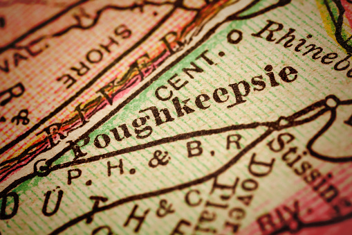 Poughkeepsie, New York on 1880's map. Selective focus and Canon EOS 5D Mark II with MP-E 65mm macro lens.