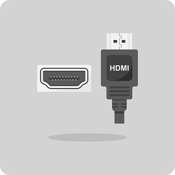 ilustraciones, imágenes clip art, dibujos animados e iconos de stock de vector de icono plana, conector hdmi - cable audio equipment electric plug computer cable
