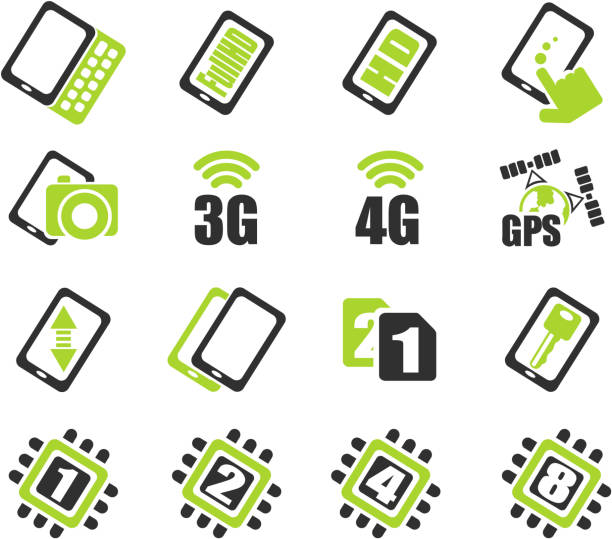 Mobile or cell phone, smartphone, specifications and functions Mobile or cell phone, smartphone, specifications and functions icons set. See also: specifications icon stock illustrations