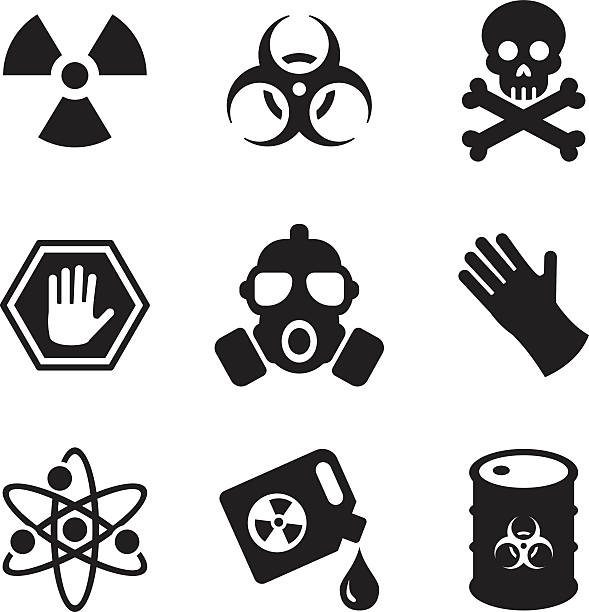 ilustraciones, imágenes clip art, dibujos animados e iconos de stock de iconos de riesgo biológico - toxic substance danger warning sign fire