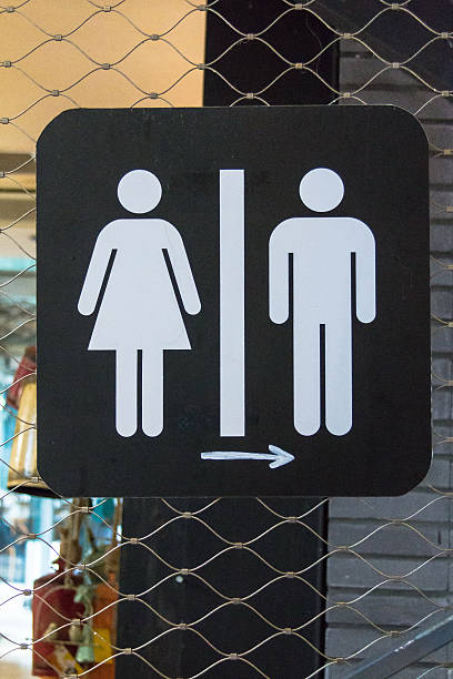 istock Toilet sign and direction on wood wall 490726430
