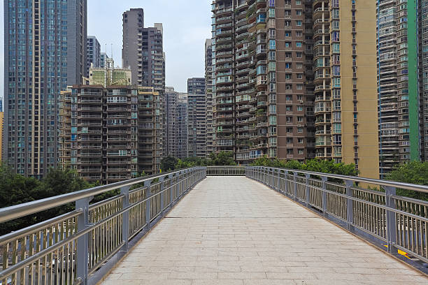 istock Modern city buildings background with empty road floor 490727780