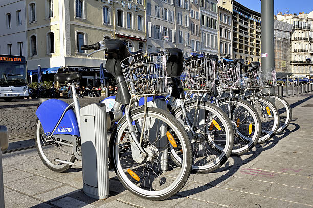 Bicycle rental Marseille, France - september 5, 2015: Bicycle rental and self-service in the city of Marseille marseille station stock pictures, royalty-free photos & images