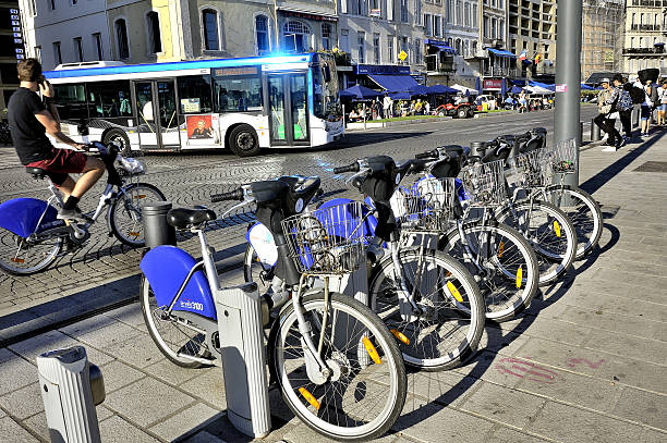 Bicycle rental Marseille, France - september 5, 2015: Bicycle rental and self-service in the city of Marseille marseille station stock pictures, royalty-free photos & images