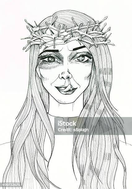 인물 사진 뽀샤시 여자아이 Blossoming 가시관 가시에 대한 스톡 벡터 아트 및 기타 이미지 - 가시, 가시덤불, 검은색